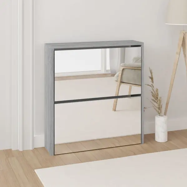 Gossi pantofar cu oglinda, 2 niveluri, gri sonoma, 63x17x67 cm