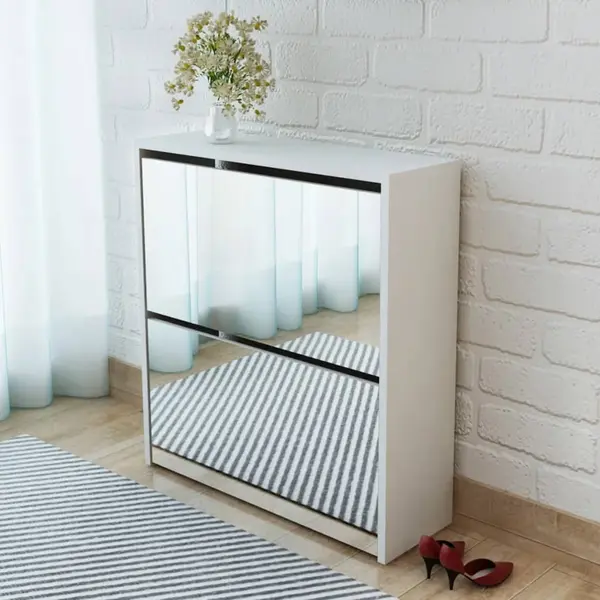 Gossi pantofar cu oglinda si 2 niveluri, alb, 63 x 17 x 67 cm