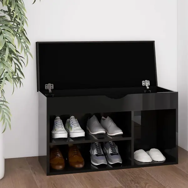 Gossi pantofar cu perna, negru extralucios 80x30x47cm, lemn prelucrat