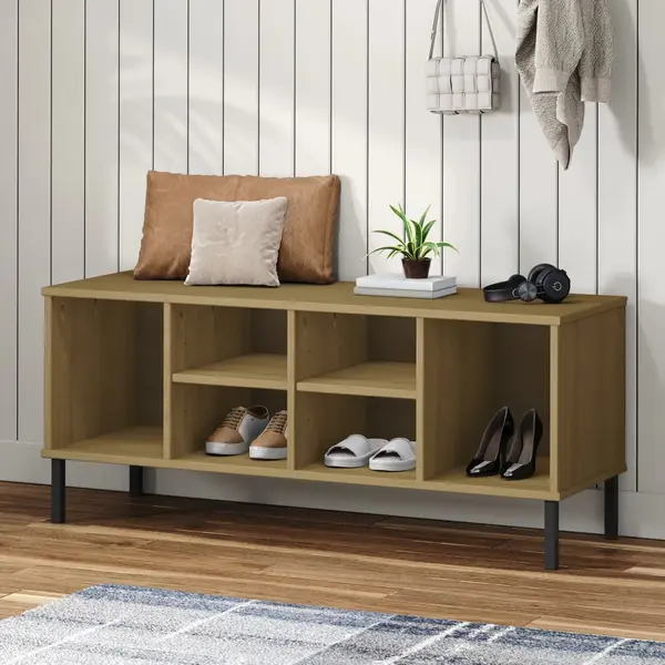 Gossi pantofar cu picioare metalice „oslo” maro 106x35x45 cm lemn