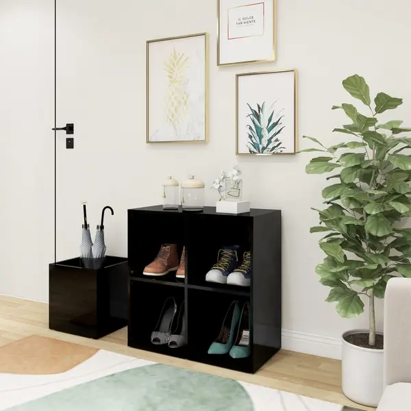 Gossi pantofar de hol, negru extralucios, 105x35,5x70 cm, pal