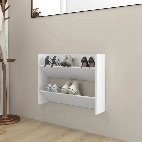 Gossi pantofar de perete, alb, 80x18x60 cm, lemn prelucrat