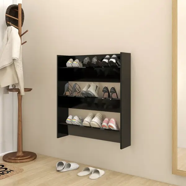 Gossi pantofar de perete, negru, 80x18x90 cm, pal