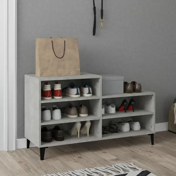 Gossi pantofar, gri beton, 102x36x60 cm, lemn prelucrat