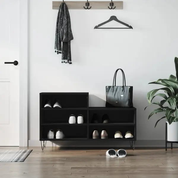 Gossi pantofar, negru, 102x36x60 cm, lemn compozit