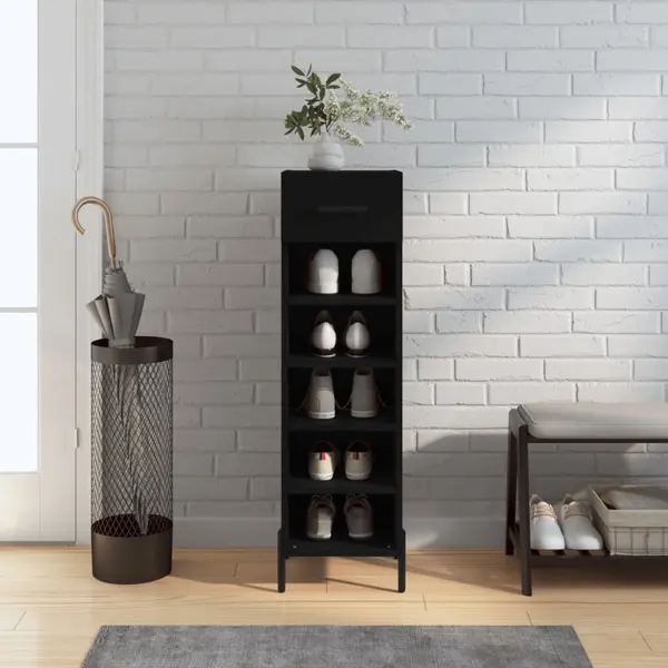 Gossi pantofar, negru, 30x35x105 cm, lemn compozit