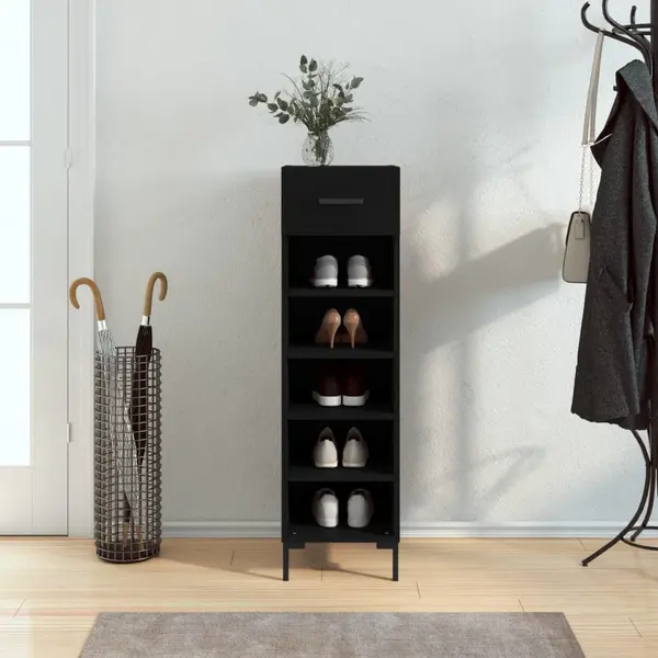 Gossi pantofar, negru, 30x35x105 cm, lemn compozit