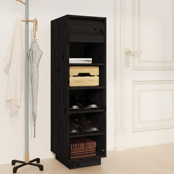 Gossi pantofar, negru, 34x30x105 cm, lemn masiv de pin