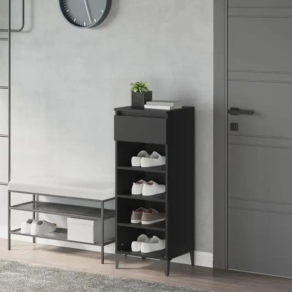 Gossi pantofar, negru, 40x36x105 cm, lemn prelucrat