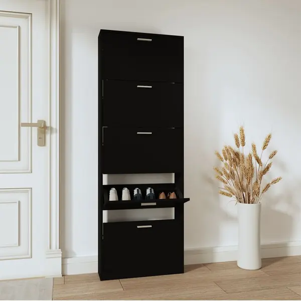 Gossi pantofar, negru, 59x17x169 cm, lemn compozit
