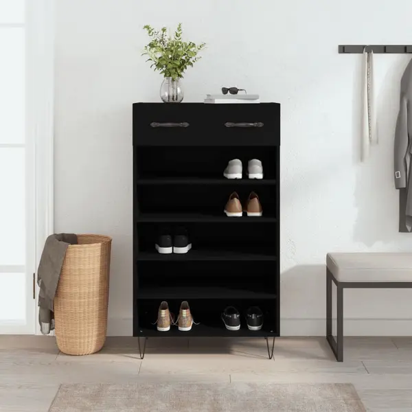 Gossi pantofar, negru, 60x35x105 cm, lemn compozit