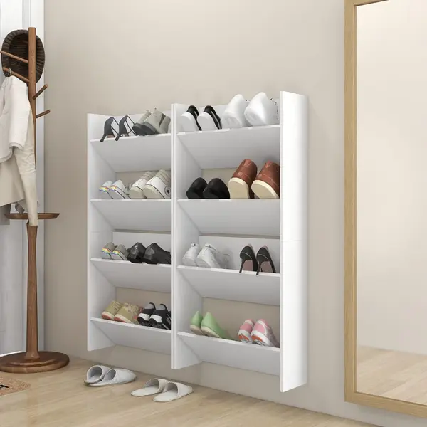 Gossi pantofare de perete, 4 buc., alb, 60x18x60 cm pal