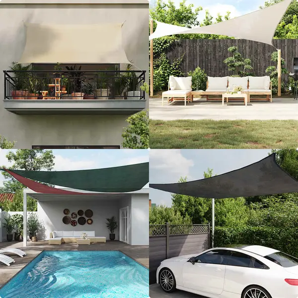 Gossi panza parasolar, nisipiu, triunghiular, 5x6x6 m, hdpe, 160 g/m2