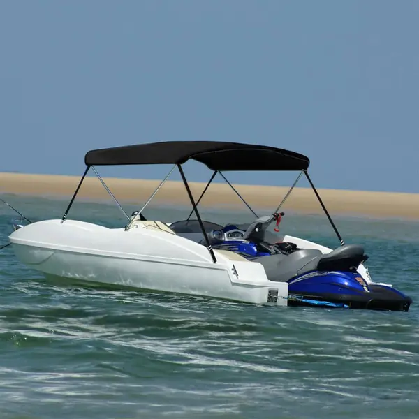 Gossi parasolar barca bimini cu 2 arcuri, negru, 180x150x110 cm
