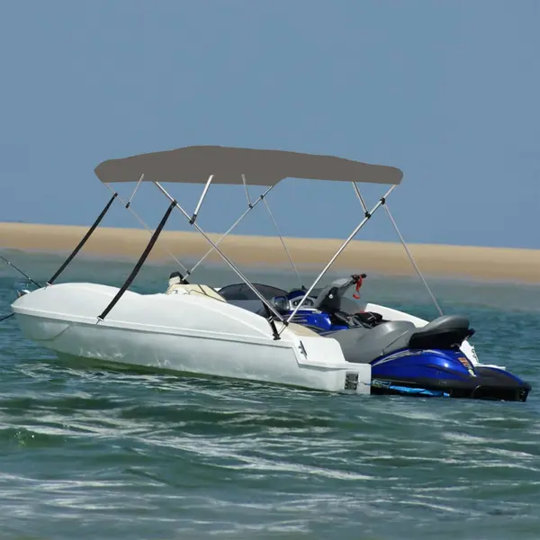Gossi parasolar barca bimini cu 4 arcuri, gri, 243x210x137 cm
