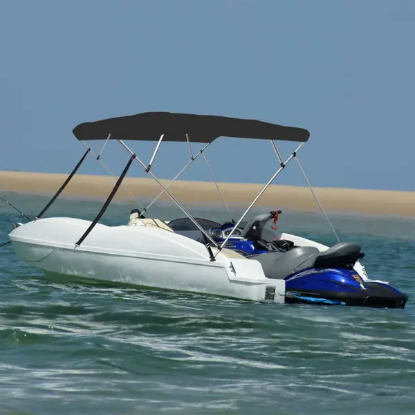 Gossi parasolar barca bimini cu 4 arcuri, negru, 243x180x137 cm