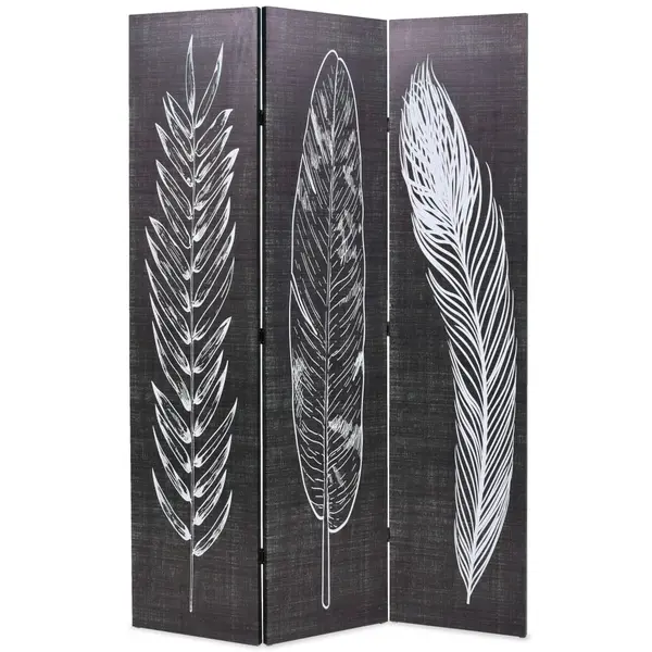 Gossi paravan camera pliabil, negru&alb, 120 x 170 cm, imprimeu pene