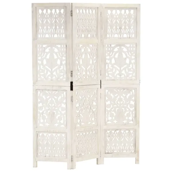 Gossi paravan camera sculptat manual 3 panouri alb 120x165 cm mango
