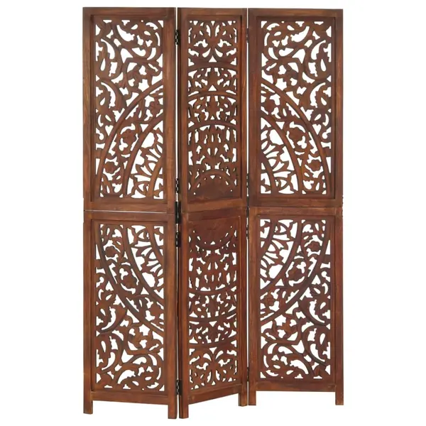Gossi paravan camera sculptat manual 3 panouri maro 120x165 cm mango