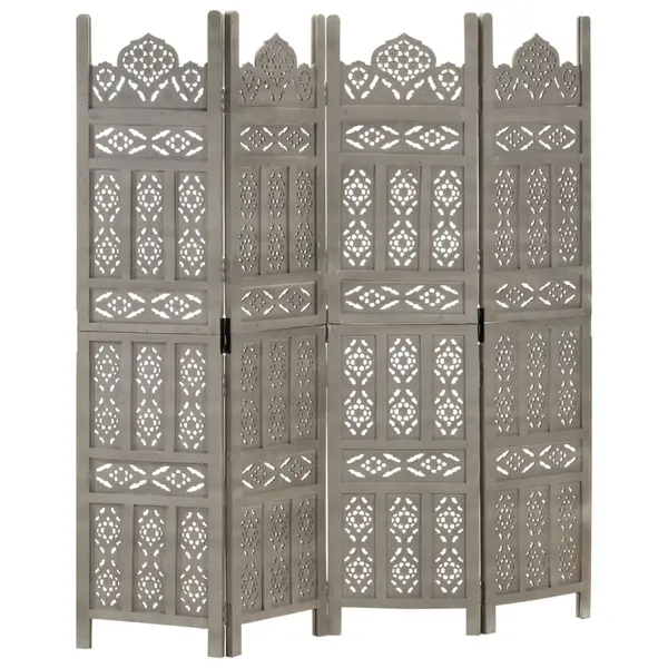 Gossi paravan camera sculptat manual 4 panouri gri 160x165 cm mango