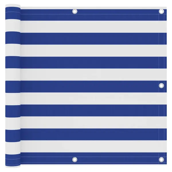Gossi paravan de balcon, alb si albastru, 90x500 cm, tesatura oxford