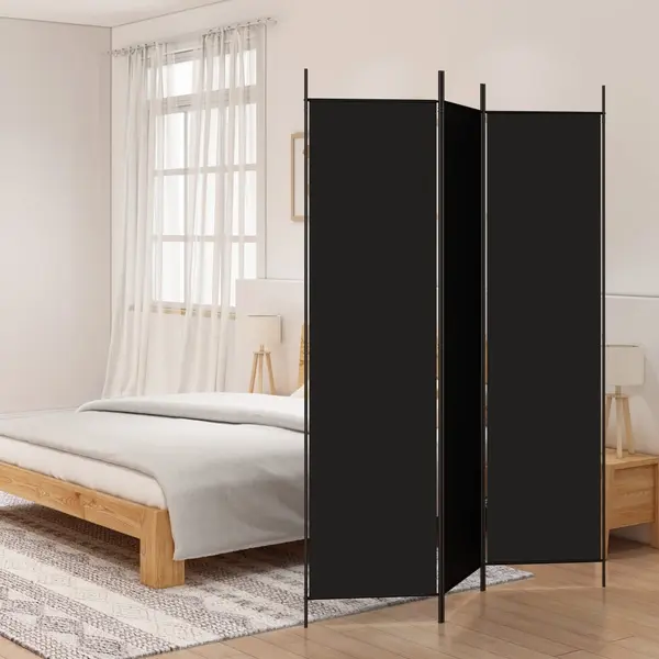 Gossi paravan de camera cu 3 panouri, negru, 150x200 cm, textil
