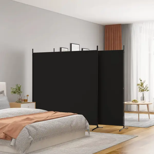 Gossi paravan de camera cu 3 panouri, negru, 525x180 cm, textil