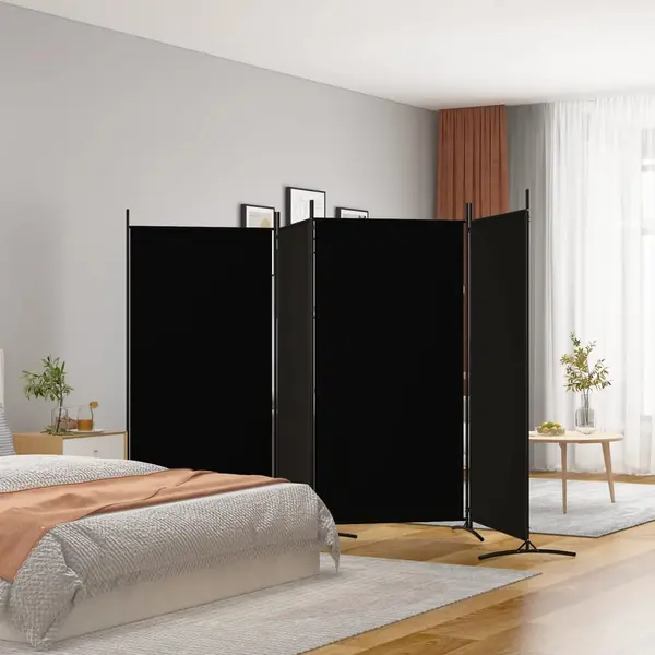 Gossi paravan de camera cu 4 panouri, negru, 346x180 cm, textil