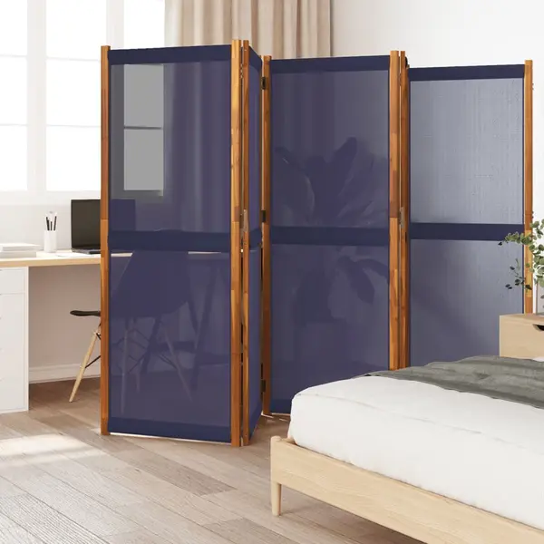 Gossi paravan de camera cu 5 panouri, albastru inchis, 350x180 cm