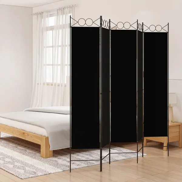 Gossi paravan de camera cu 5 panouri, negru, 200x200 cm, textil