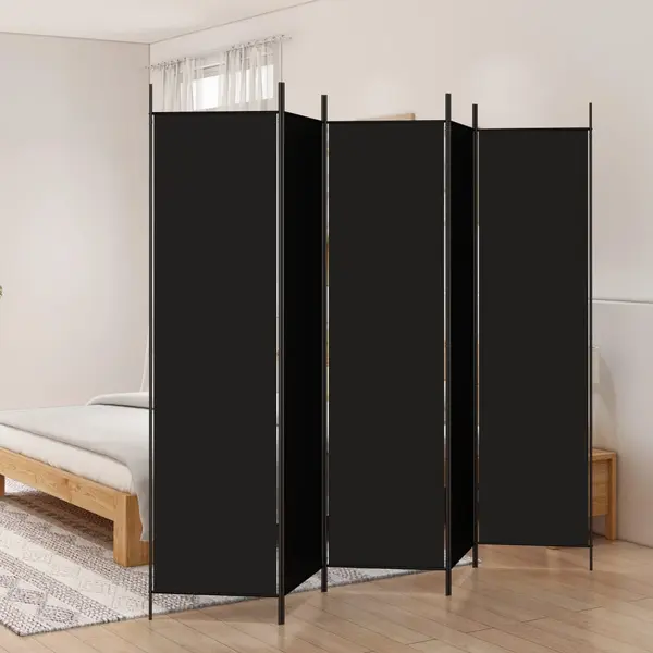 Gossi paravan de camera cu 5 panouri, negru, 250x200 cm, textil