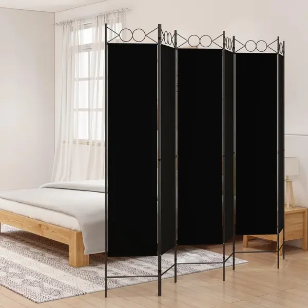 Gossi paravan de camera cu 6 panouri, negru, 240x200 cm, textil