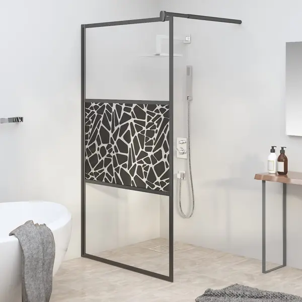 Gossi paravan de dus walk-in negru 100x195 cm sticla esg model piatra