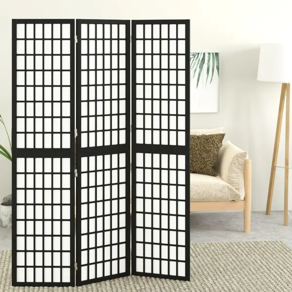 Gossi paravan pliabil cu 3 panouri, stil japonez, negru, 120x170 cm
