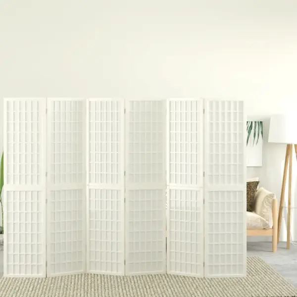 Gossi paravan pliabil cu 6 panouri, stil japonez, alb, 240x170 cm