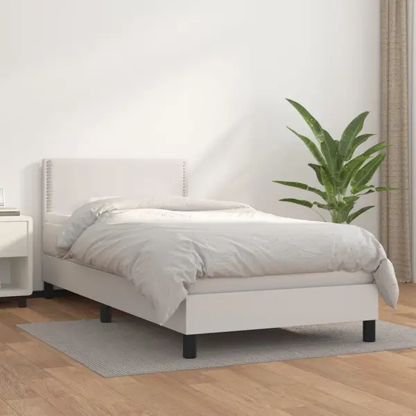 Gossi pat box spring cu saltea, alb, 100x200 cm, piele ecologica