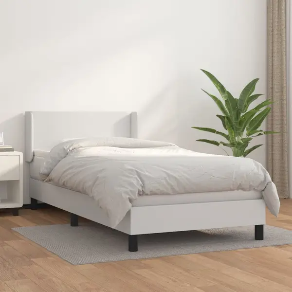Gossi pat box spring cu saltea, alb, 100x200 cm, piele ecologica