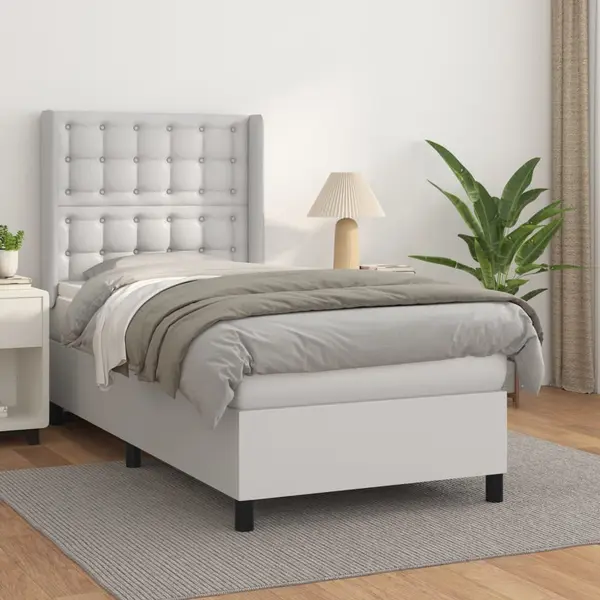 Gossi pat box spring cu saltea, alb, 100x200 cm, piele ecologica