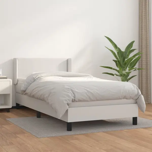 Gossi pat box spring cu saltea, alb, 100x200 cm, piele ecologica