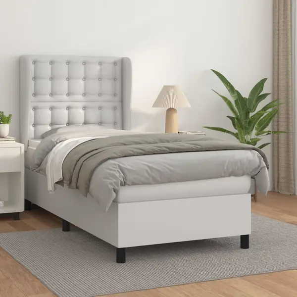 Gossi pat box spring cu saltea, alb, 100x200 cm, piele ecologica