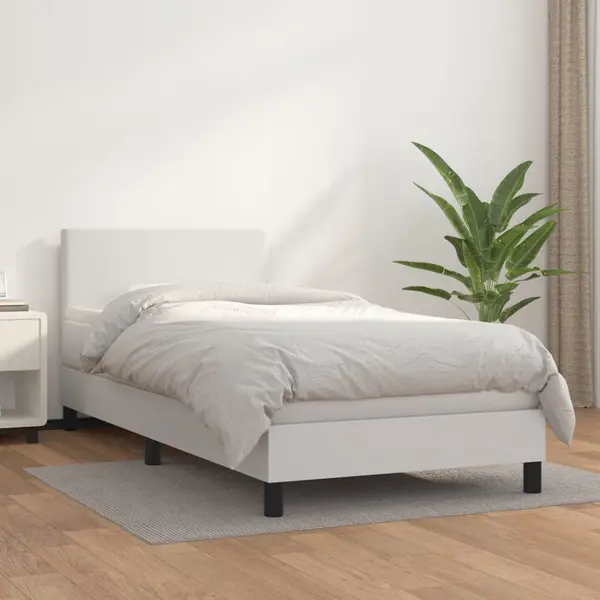 Gossi pat box spring cu saltea, alb, 100x200 cm, piele ecologica