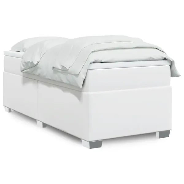 Gossi pat box spring cu saltea, alb, 100x200 cm, piele ecologica
