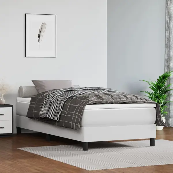Gossi pat box spring cu saltea, alb, 100x200 cm, piele ecologica