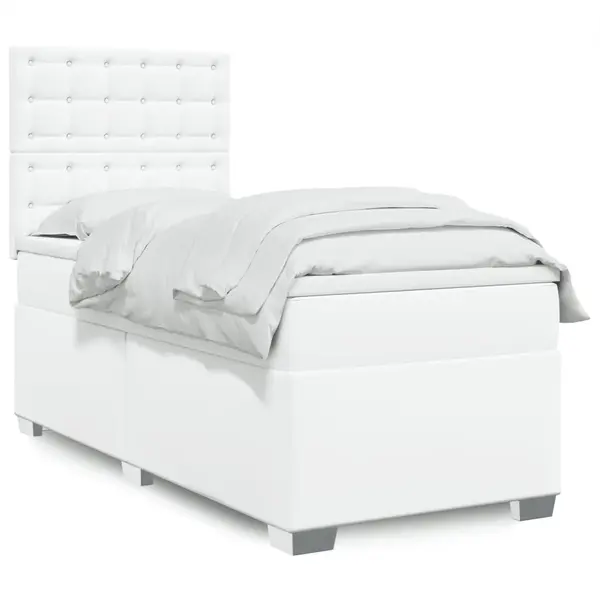 Gossi pat box spring cu saltea, alb, 100x200 cm, piele ecologica