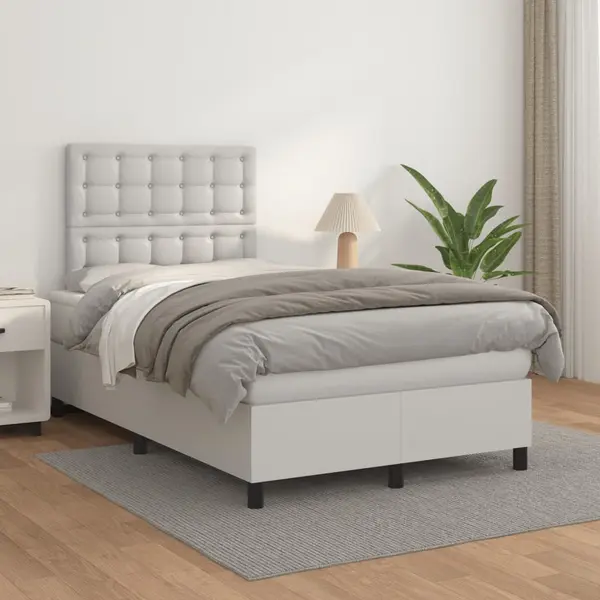 Gossi pat box spring cu saltea, alb, 120x200 cm, piele ecologica