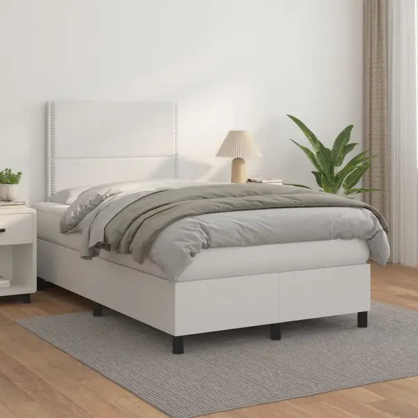 Gossi pat box spring cu saltea, alb, 120x200 cm, piele ecologica