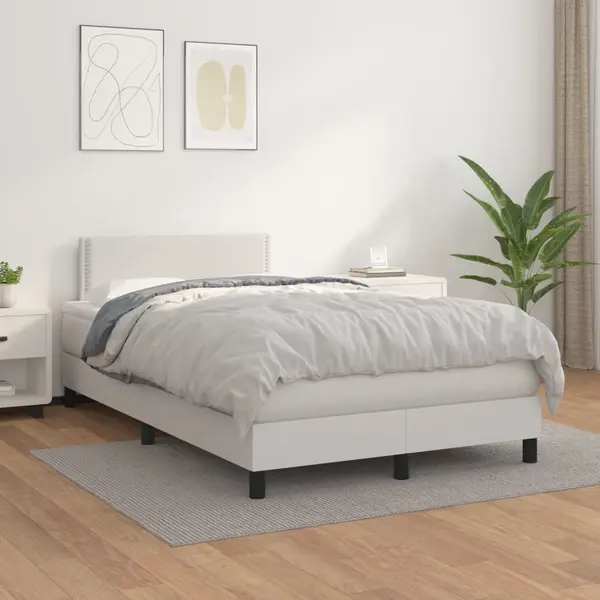 Gossi pat box spring cu saltea, alb, 120x200 cm, piele ecologica