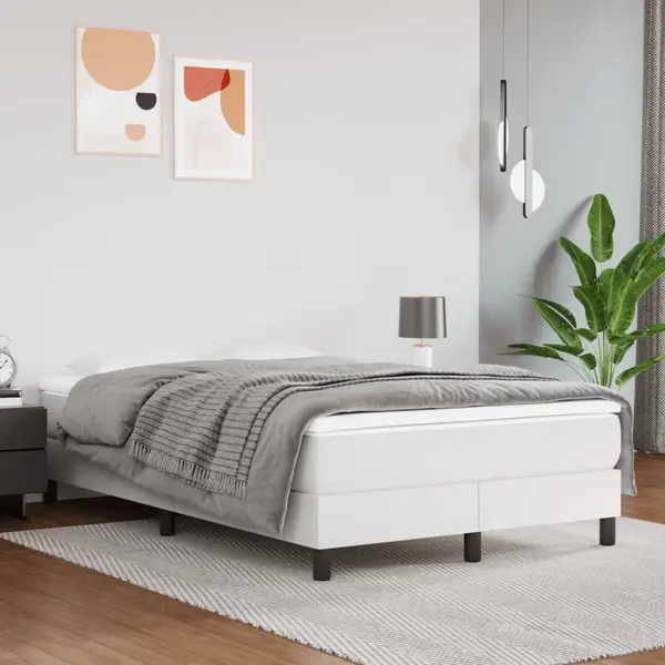 Gossi pat box spring cu saltea, alb, 120x200 cm, piele ecologica