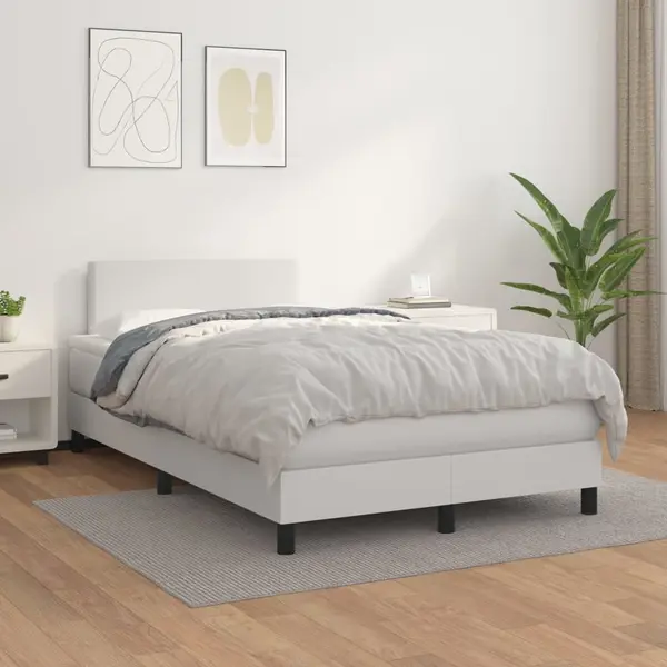 Gossi pat box spring cu saltea, alb, 120x200 cm, piele ecologica