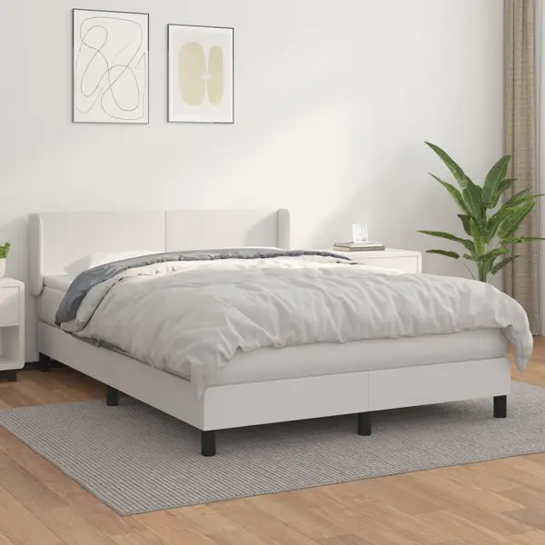 Gossi pat box spring cu saltea, alb, 140x190 cm, piele ecologica